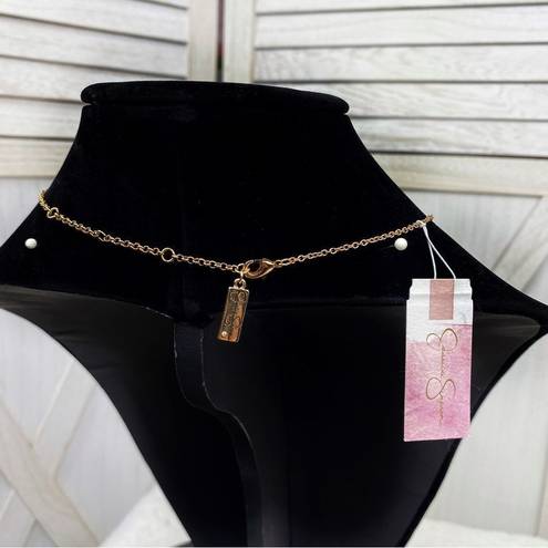 Jessica Simpson  Rhinestone Bar Fashion Necklace Gold Tone