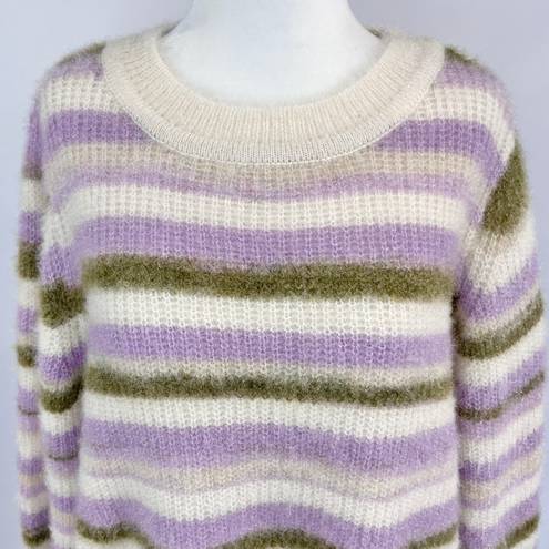 VERO MODA New  Grace Stripe Sweater Fuzzy Crewneck Pullover Birch Purple