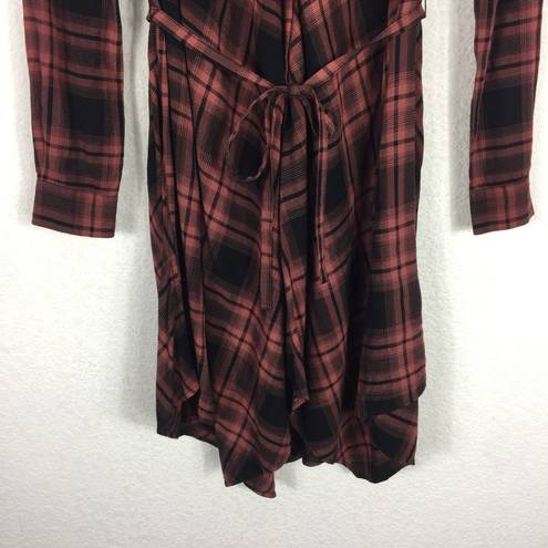 ALLSAINTS  Tala Red Check Plaid Asymmetric Hem Button Shirt Dress XS