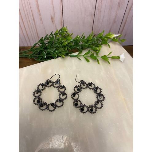 Black Bead Black-Tone with  Wire circle Earrings