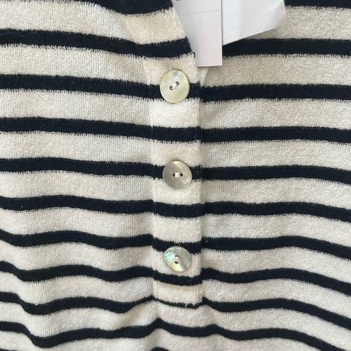 J.Jill  Top Stripe White Navy French Terry Kangaroo Pocket Coastal Grandma Large