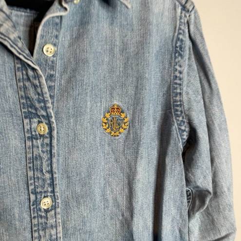 Ralph Lauren Vintage Lauren  chambray crest logo embroidered button down