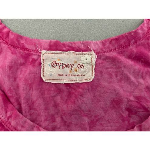 Gypsy 05  PINK TIE DYE BOHO GRAPHIC PRINT TANK TOP M