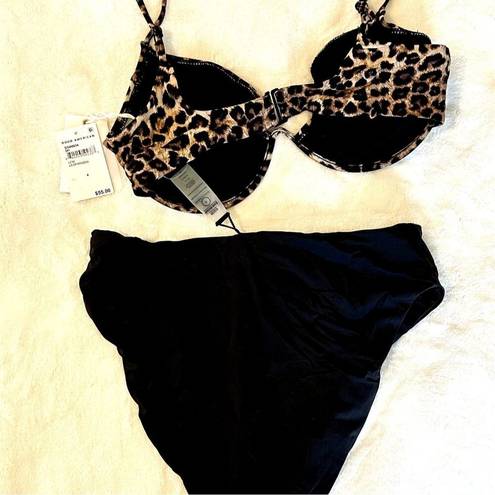 Good American NWT  Leopard Bikini Top with Black Bottom - Size 4(XL)