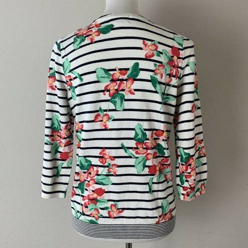 Lands'End  Striped Floral Print Pullover Sweater