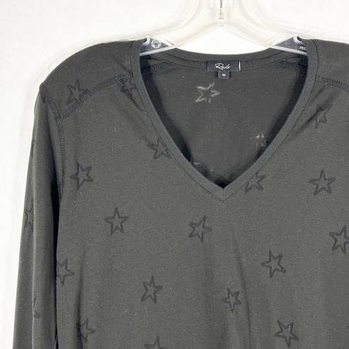 Rails  Medium Top Black Sheer Star Print Long Sleeve V Neck Cotton Women 1581