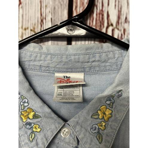 Disney The  Store Catalog Embroidered Denim Button Up Shirt - Blue / Size 2XL