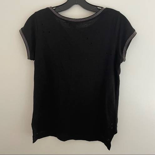 MLV Collection MLV Distressed Linen Tee Shirt in Black size XS