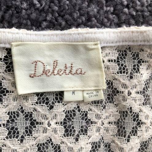 Deletta ANTHROPOLOGIE  Sleeveless Knit Top Ivory Mesh Lace Tank Medium