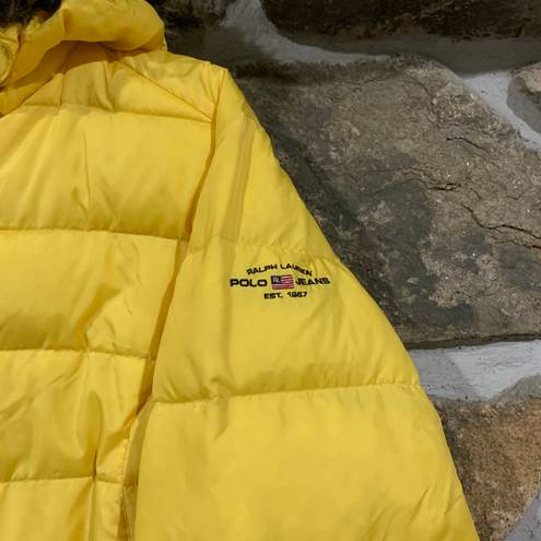 Polo Yellow Y2K Early 2000s  Ralph Lauren Embroidered Puffer Coat Jacket