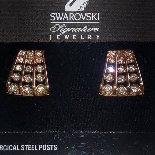 Swavorski Swarovski Signature Vintage Gold Tone CZ Rhinestone Crystal Pierced Earrings