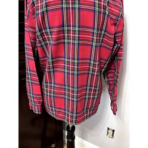 L.L.Bean  Womens Sleepshirt Red Plaid Pocket Collared Long Sleeve Flannel M