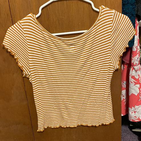 PacSun Orange & White striped short sleeved ruffled top. Perfect condition.