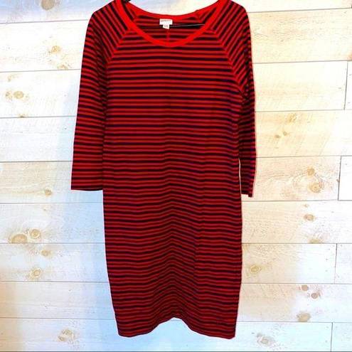 Merona  Women’s Red & Navy Blue Striped Midi Length Long Sleeve Sweater Dress