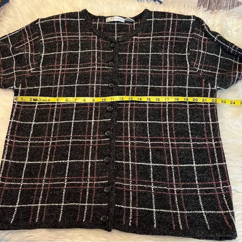 Dress Barn  Woman Button Front Cardigan Sweater Grid Pattern Fuzzy Soft Size 1X