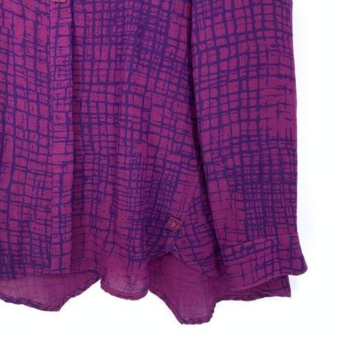 Habitat  Blouse Women's Size XS Popover Long Sleeve Shirt Grid Pattern Purple