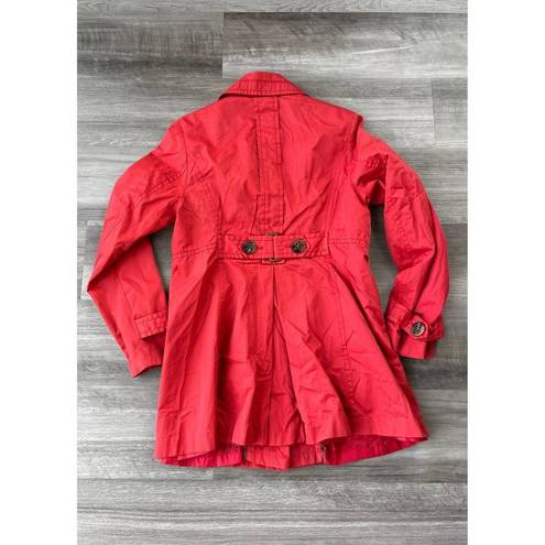 Jones New York  Red Nylon Trench Jacket Size M Button Front Coat Lightweight