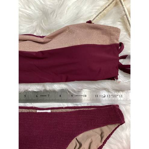 PilyQ New.  plum and rose metallic bandeau top. M-top/S-bottoms