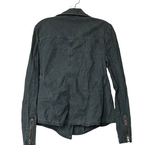 Free People Linen and Cotton Blend Black Washed‎ Moto Button Up Jacket Size M