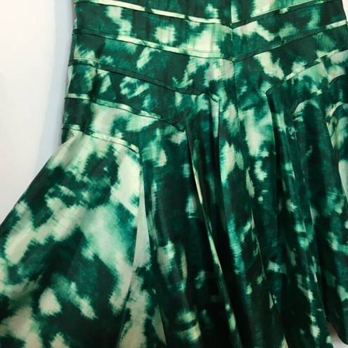 Oscar de la Renta  Silk White Green Abstract Fit Flare Dress SZ 8