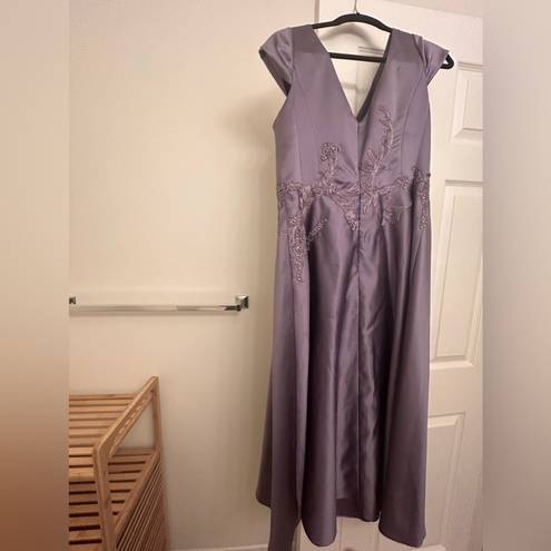 Oleg Cassini Lavender  Satin A-line Gown with Embroidered Waist