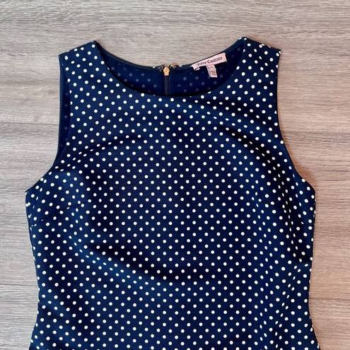 Juicy Couture  Women's Navy Blue Pleated Flare Hem Lined Poka Dots Dress Size 0