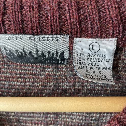 City Streets  Sweater Vest Grandpacore Womens Large Burgundy Gray Wool Blend