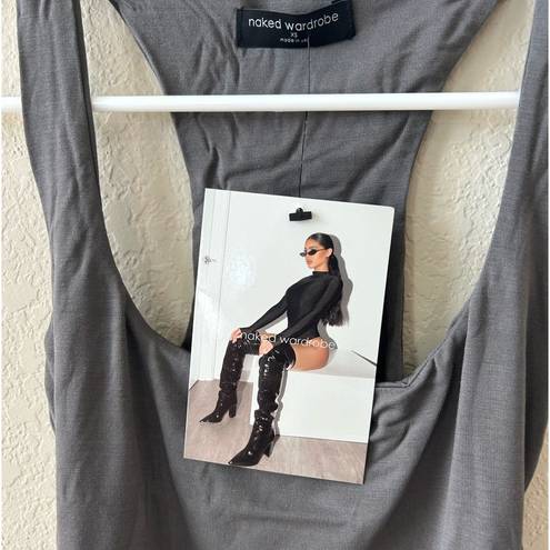 Naked Wardrobe NWT  Charcoal Grey Racerback Bodysuit