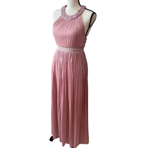 Illa Illa  Pink Lace Maxi Dress Women Size Small Grecian Halter Double Slit Knit