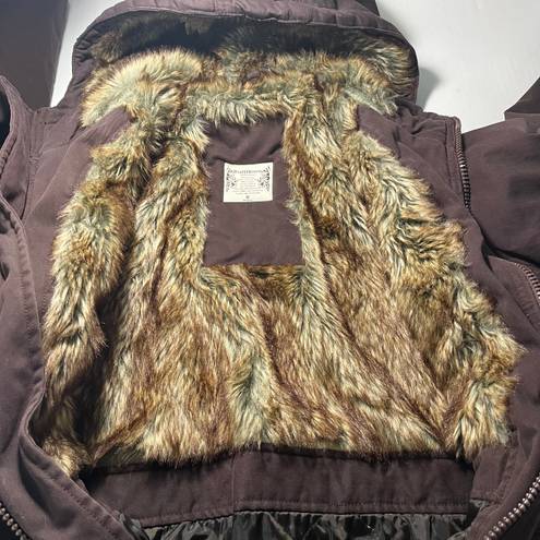 Ruff Hewn Women's Fur Lined Hooded Rustic Jacket Brown Heavy Cotton Medium