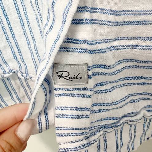 Rails  Bonnie Linen Blend Button-Up Shirt in Olympic Stripe White and Blue