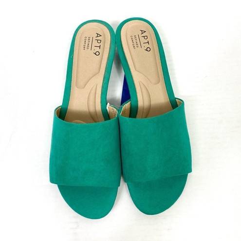 Apt. 9  Bellus Bright Green Faux Suede Wedge Mules Slide Sandals