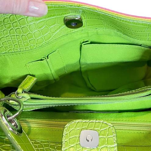 Tommy Hilfiger  Handbag Women Small Pink Canvas Green Croc Purse Shoulder Bag