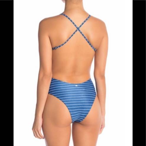 Rip Curl  blue stripe plunge neck cheeky swimsuit. New