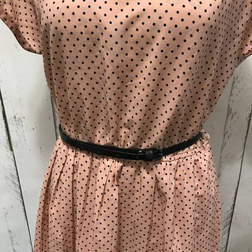 Bordeaux  Los Angeles lightweight dress in peach and black polka dots.  W/belt L