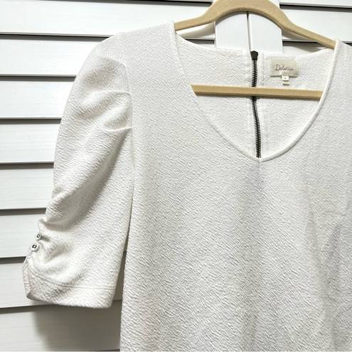 Deletta Anthropologie White Short Sleeve Dress Ruffle Sleeve V-Neck Size Medium