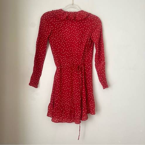 Realisation Par The Alexandra Red Star 100% Silk Long Sleeve Wrap Mini Dress XXS