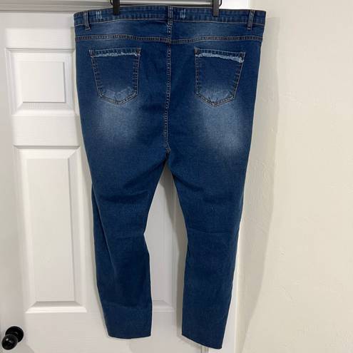 Pretty Little Thing Plus Dark Blue Ripped Detail Step Hem Skinny Jeans Size 22 New