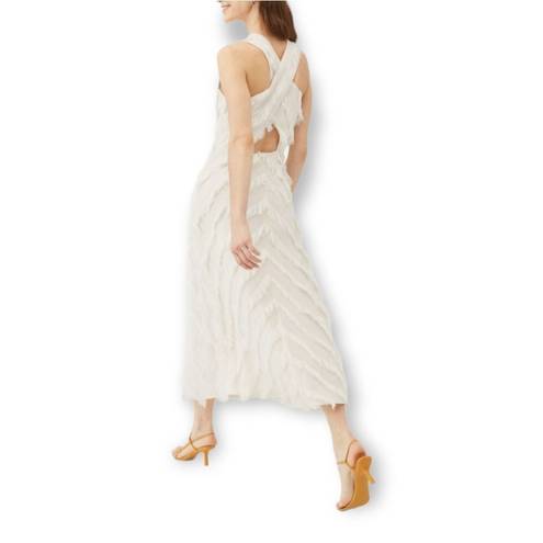 Rebecca Taylor Bias Fringe cream v-neck crisscross straps maxi dress Cream