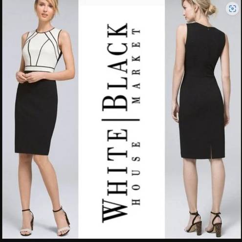 White House | Black Market  Graphic Sleeveless Sheath dress Size 2P Black & Ecru