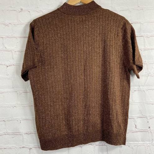 Sag Harbor  Womens Sweater M Brown Metallic Ribbed Mock Neck Career Church Boho