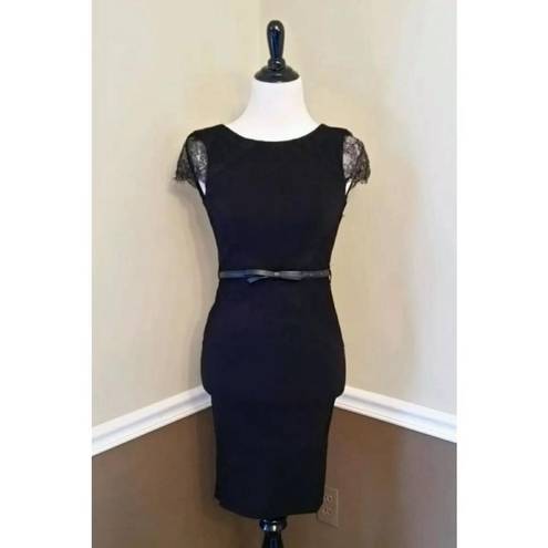 Krass&co NEW London Dress  ModCloth Black Lace Cap Sleeves Bow Belt Pinup Style Dress 4