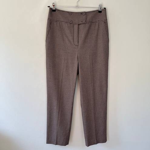 Rebecca Taylor Houndstooth High Rise Waist Ankle Crop Straight Leg Trouser Pant