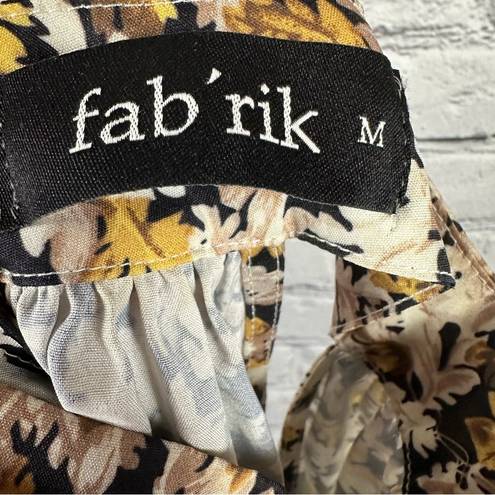 fab'rik Fab’rik Women’s Halter Sleeveless Blouse Smocked Hem Floral Black Beige Gold M