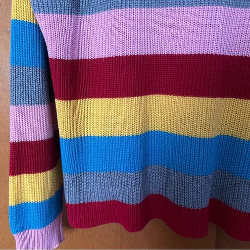 Umgee  Rainbow Striped Crewneck Knit Sweater Size Large