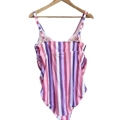 Isabel Maternity  one-piece swimsuit pink purple white  stripes size large