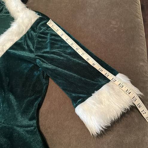 ma*rs Short Green Hooded Dress White FauxFur Trim  Claus Santa Christmas Size L NEW