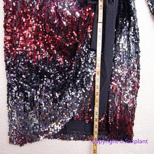 City Chic NEW  Irresistible Sequin Long Sleeve Faux Wrap Dress, red silver, 18