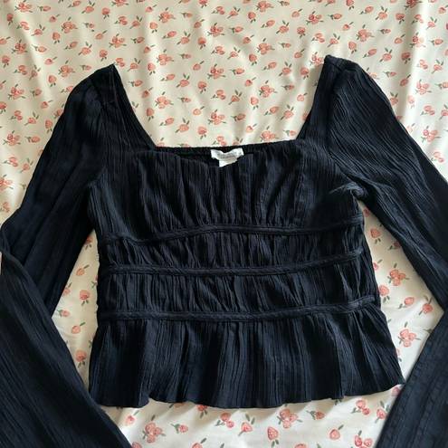 Kirious Navy Blue Bell Sleeve Ruched Square Neck Crop Blouse Size XL