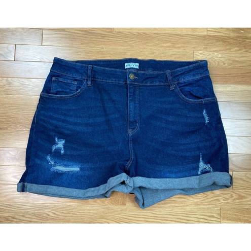 Ava & Viv  Distressed Cuffed Denim Jean Shorts Womens 20W Dark Wash Sthretch